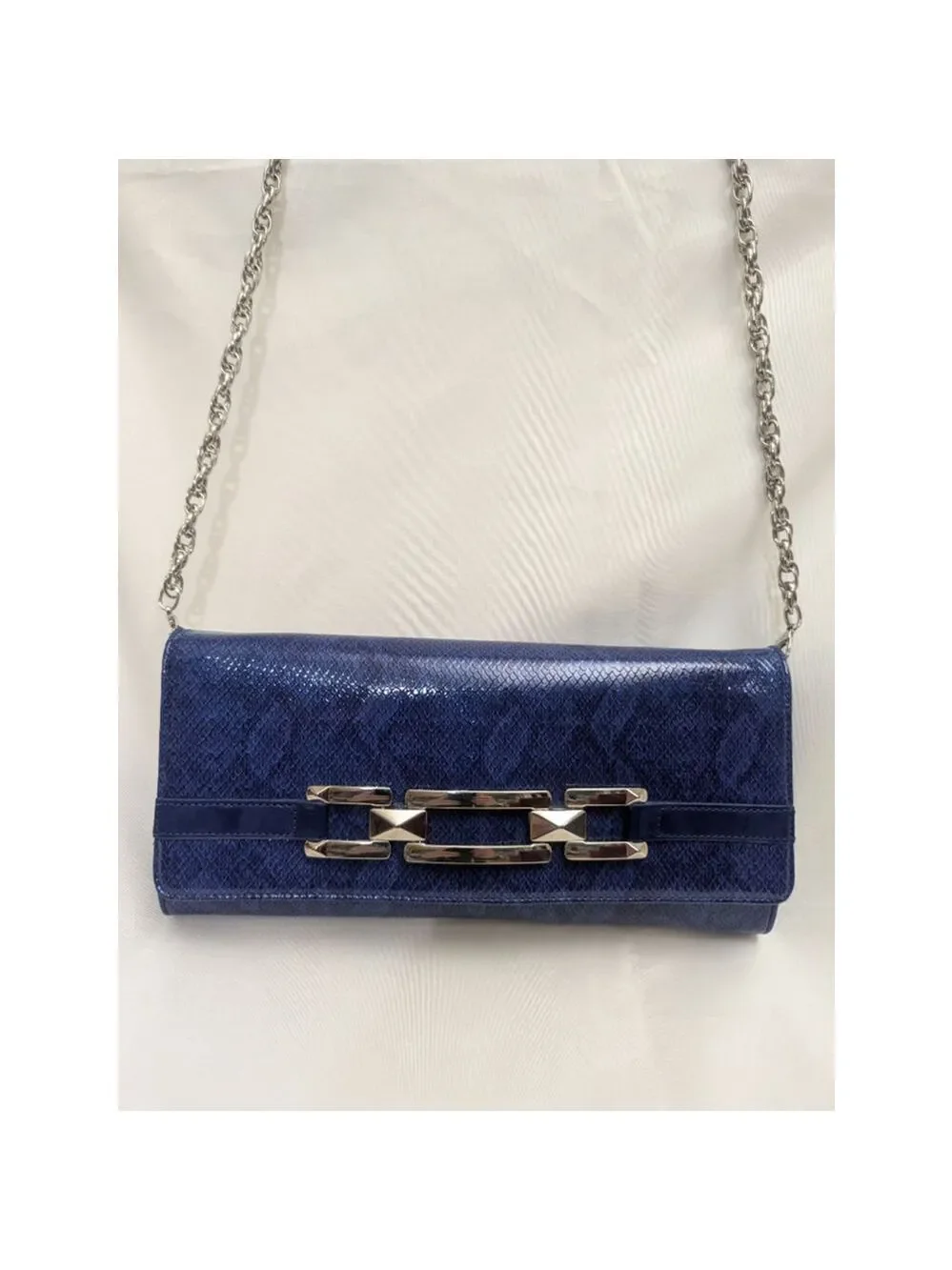 White House Black Market Blue Faux Snakeskin Clutch - Picture 12 of 13